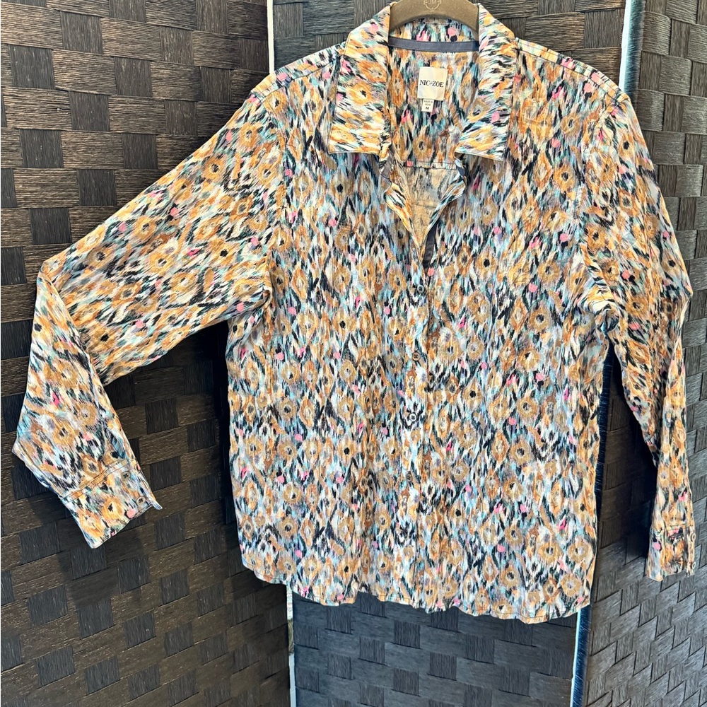 Nic & Zoe Long Sleeve Stunning Colorful Geometric Blouse